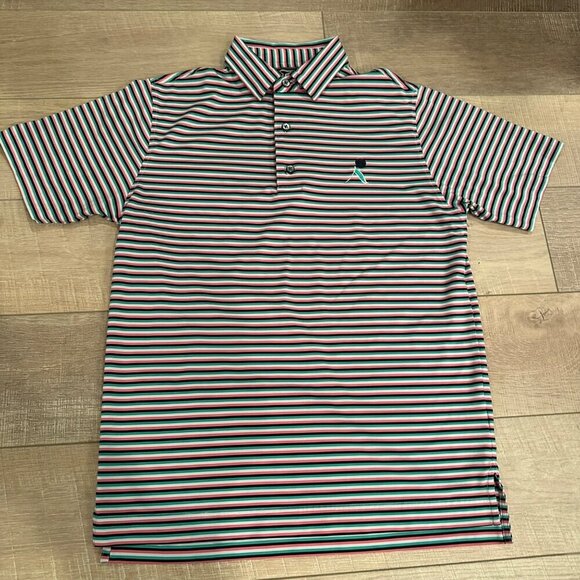 FOOTJOY FJ MENS SMALL DRI FIT GOLF POLO SHIRT LOGO PINK AND GREEN STRIPE - Picture 1 of 10